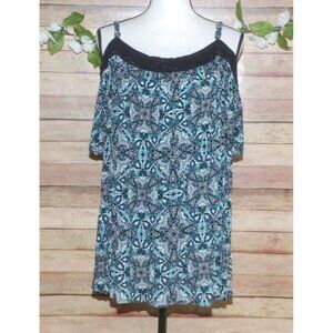 Torrid Aqua Blue Black Off the Shoulder Top Blouse Size 2X Crochet Trim